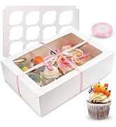 NPLUX Cupcake Boxes 6 Packs,White Dozen Cupcake Containers with Window Fit 12 Cupcakes or Muffins...