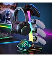 Gaming Headphones Stand with Charging Station, RGB Headset Stand with 10 Light Modes, 4 Controlle...