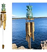 Tropical Pineapple Windchime – Bamboo &amp; Wood Hanging Outdoor Garden Décor – Relaxing Calming Deep...