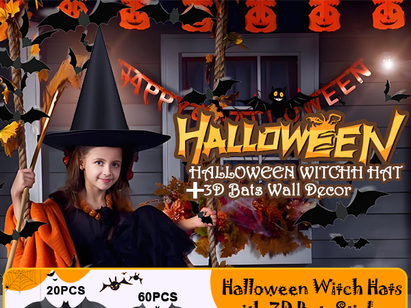 Halloween Black Witch Hat Bat Sticker