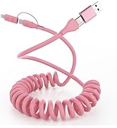 Coiled USB C to C and Lightning Cable 4 in 1 Multi USB Coiled iPhone Cable for Car 3FT Car Charge...