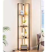 EDISHINE 64" Corner Display Shelf with Light, Modern Corner Floor Lamp with Shelves, 3CCT, Steple...