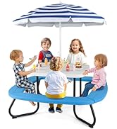 HONEY JOY Kids Picnic Table, 8 Person Toddler Outdoor Table and Chair Set, 4 Built-in Benches, Re...