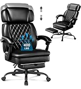 400lbs Executive Office Chair with Foot Rest for Heavy People, Ergonomic Big and Tall Desk Chair ...