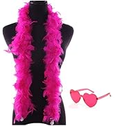 Feather Boa with Heart Rimless Sunglasses,4 ft Feather Boa for Bachelor Party Halloween Christmas...