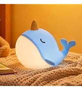Gemmac Cute Narwhal Night Light Lamp, 7 Colors Touchable Squishy LED Light, USB Rechargeable Sili...