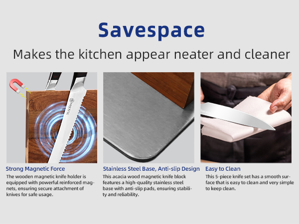 kitchen knife set with a wooden magnetic knife holder