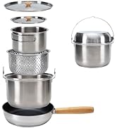 KingCamp Camping Cookware Set 304 Stainless Steel Campfire Cooking Pots Pan and Kettle with Trave...