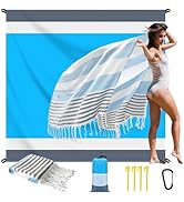 BREENHILL Cotton Beach Towel &amp; Blue Beach Blanket, 2Pcs Travel Accessories Comfort Lightweight Be...