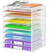 Cawukege 9 Tier Paper Organizer with Handle, Large Capacity Desk Organizer Mesh File Folder Organ...