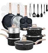 Simple Deluxe 25Pcs Ceramic Cookware Set, Nonstick &amp; Non-Toxic Healthy Pots and Pans, Heat-Resist...