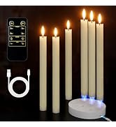 Rechargeable Flameless Taper Candles with Charging Station 6Pcs Real Wax Battery Taper Candles wi...