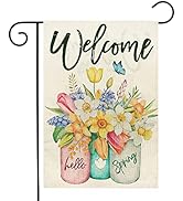 AUAUY Spring Garden Flags, 12x18 Inch Double Sided Garden Flags for Outside, Burlap Durable Seaso...