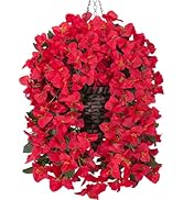 Ivydale Bougainvillea Artificial Hanging Fake Flowers with Basket for Outdoors Decoration, Faux S...