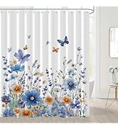 JAWO Floral Shower Curtain, Spring Flower Cloth Shower Curtains for Rustic Vintage Bathroom Decor...