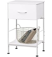 WLIVE White Nightstand, Night Stand with Fabric Storage Drawer and Open Wood Shelf, Small End Sid...