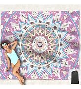 Hiwoss Beach Blanket Waterproof Sandproof Oversized 95”x 80”,Sand Free Beach Mat with Corner Pock...