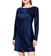 DAISYSILK 22 Momme 100% Mulberry Silk Dress Open-Back Long Sleeve Mini Dress and Comfortable Part...
