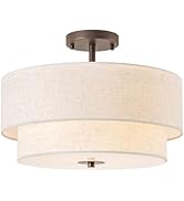 Bargeni Semi Flush Mount Ceiling Light,16 inch Double Drum Ceiling Light Fixture,3-Light Semi Flu...