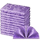HommxJF 12 Pieces Wave Scroll Damask Jacquard Satin Napkins Light Purple Cloth Napkins 17 x 17 in...