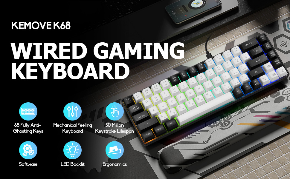 Wired Portable 60% Mechanical Feeling Gaming Keyboard,