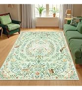Machine Washable 5x7 Area Rugs for Living Room Unicorn Floral, Non Slip Soft Low Pile Moroccan Vi...