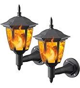 Dynaming 2 Pack Solar Flame Wall Lanterns Outdoor, Solar Powered Wall Mounted Sconce Lights, Flic...