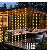 Solar Curtain Lights 7.9ft x 6ft 144 LED Outdoor Curtain Lights Waterproof with Timer 8 Modes for...