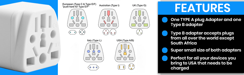 Europe Australia UK Italy china USA to US america canada japan mexico power travel plugs AC