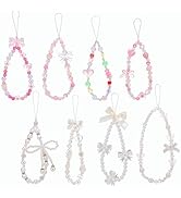 JATEBI 8 Pcs Camera Charm Strap Pink Beaded Digital Phone Charm Strap Y2K Bow Pearl Beaded Wrist ...