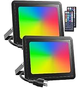 Meloght LED Flood Light Outdoor 600W Equiv, 60W RGB Color Changing Outdoor Floodlights with Remot...