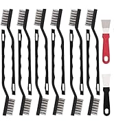 Jikvmis 12 Pcs Mini Stainless Steel Wire Brush Set, Wire Scratch Brush with Curved Handle, Cleani...