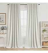RYB HOME Ivory White 100% Blackout Curtains for Bedroom, Linen Drapes Back Tab&amp;Rod Pocket, Therma...