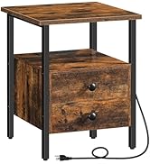HOOBRO End Table with Charging Station, Bedside Table with 2 Drawer &amp; USB Ports &amp; Power Outlets, ...