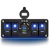 Nilight 4 Gang Rocker Switch Panel with USB Charger Voltmeter Waterproof 12V DC Rocker Switch wit...