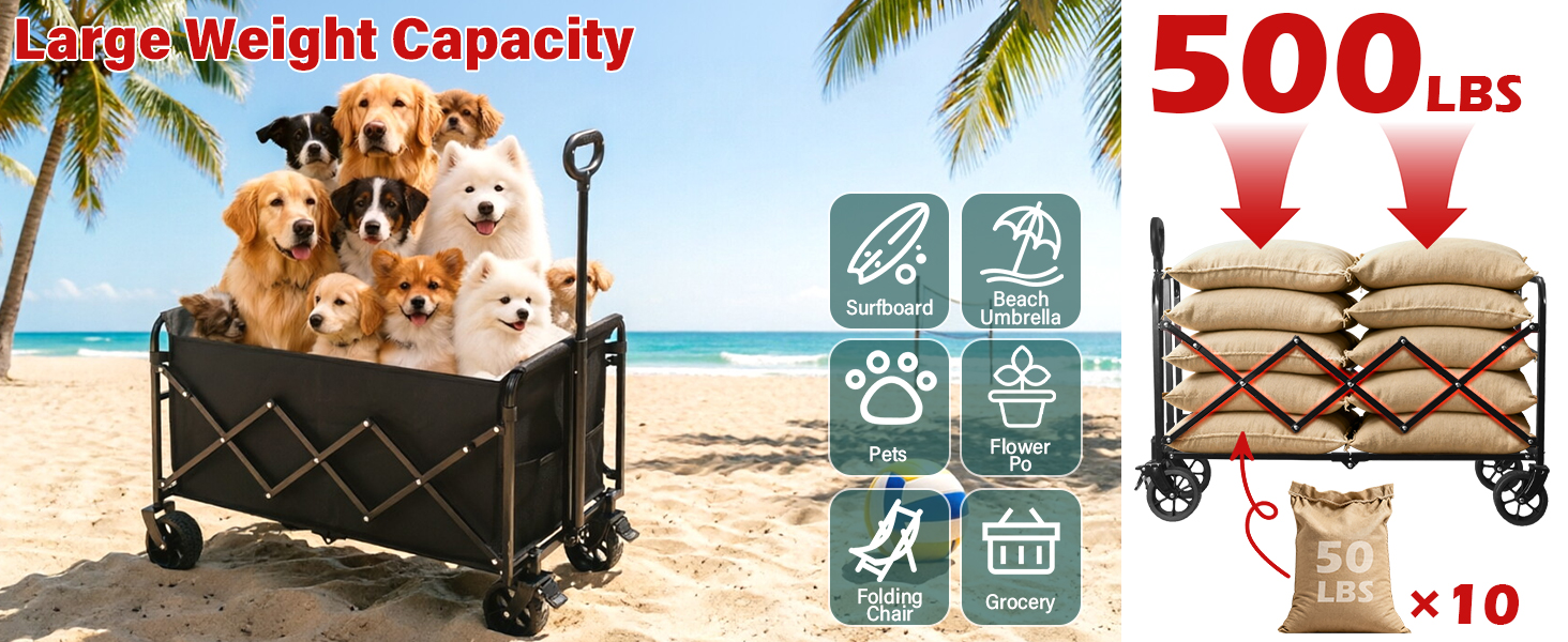 wagon cart with wheels foldable heavy duty