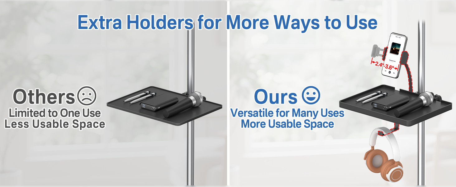 Universal Microphone Stand Tray with Phone &amp; Headphone Holder