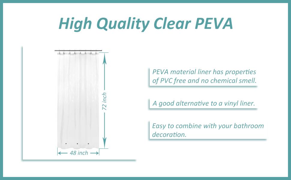 48x72 narrow size clear PEVA shower curtain liner heavy duty with magnets water proof