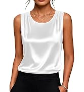 Zeagoo Womens Satin Tank Top Pleated Sleeveless Blouse Dressy Casual Tops Crewneck Silk Shirts Bu...