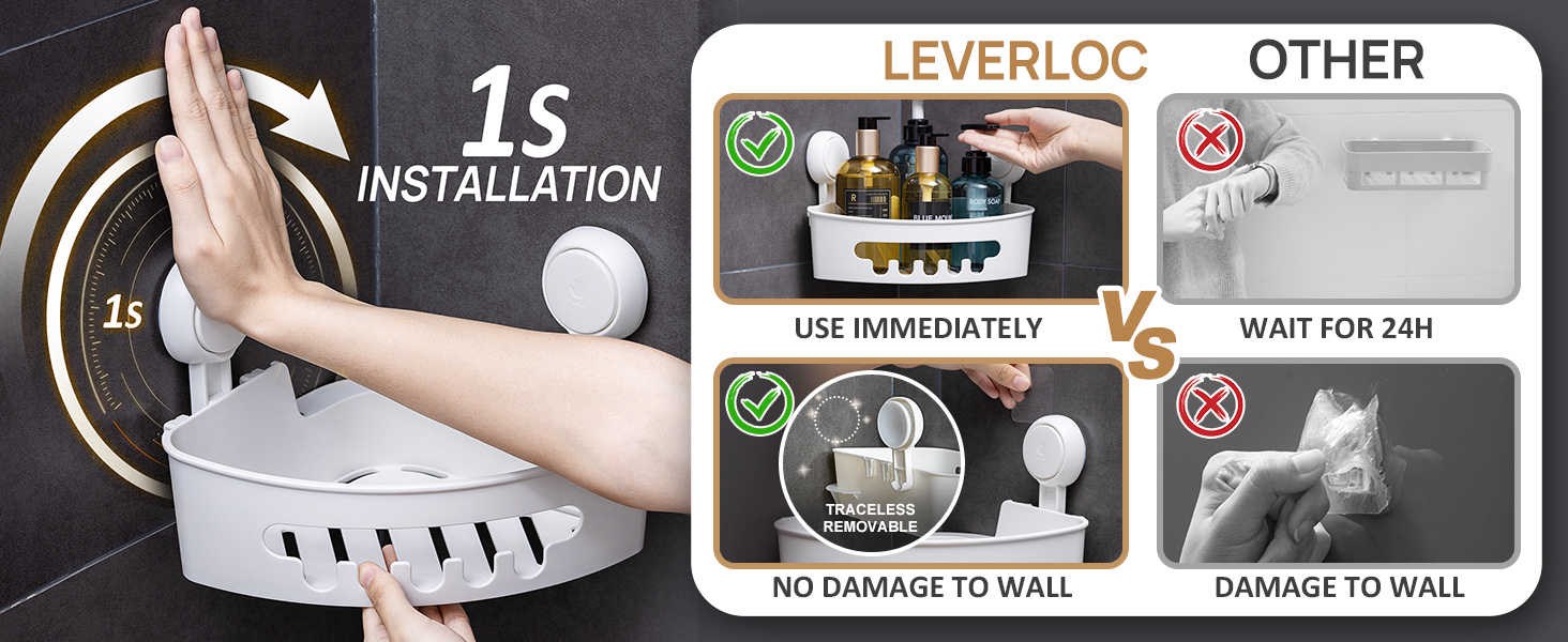 1S installation Rustproof Shower Shelves reusable removable heavy duty