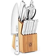 Cook N Home Kitchen Knife Set with Bamboo Storage Block 15-Piece, High Carbon Stainless Steel Bla...