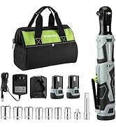 WORKPRO Cordless Electric Ratchet Wrench, 3/8" 12V 40 Ft-lbs Power Ratchet Wrench Kit with 9-Piec...
