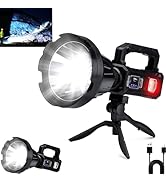 Rechargeable Handheld Spotlight, 300,000L High Lumens Super Bright LED Solar &amp; Battery Powered Sp...