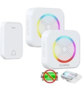 ZLinkStar Self-Powered Wireless Doorbell RGB Lighting,1300 ft Wireless Doorbell Range,63 Chimes &amp;...