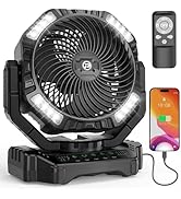 40000mAh Camping Fan with Light - 12in Rechargeable Battery Powered Fan (136H Cool Max), 90°Auto ...