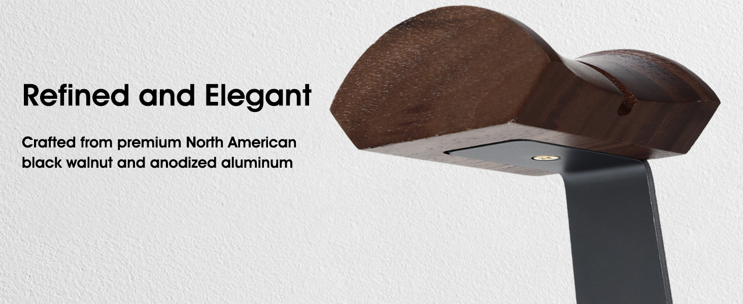 NIRVASH Walnut Wood &amp;amp; Aluminum Headset Holder, Desktop Headphone Stand