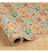 MAYPLUSS Colorful Floral Kraft Wrapping Paper Roll - 17Inch x 33Feet - Garden Boho Floral Gift Wr...