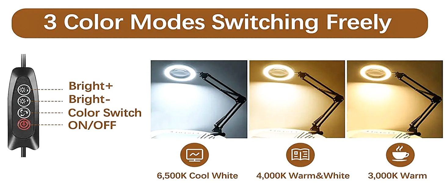 Magnifying Glass with Light,Magnifier with Stand Clamp,LED Desk Lamp