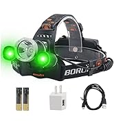 BORUIT RJ-3000 LED Green Headlamp,3 Modes White and Green LED Hunting Headlight,USB Rechargeable ...