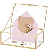 MAOPINER Vintage Gold Glass Jewelry Box, 5.7 x 3.5 x 2.2 Inch Decorative Glass Display Organizer ...